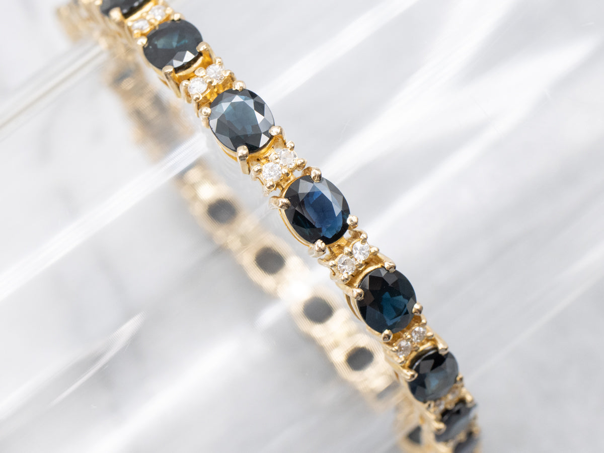 Polished Gold Sapphire and Diamond Tennis Bracelet