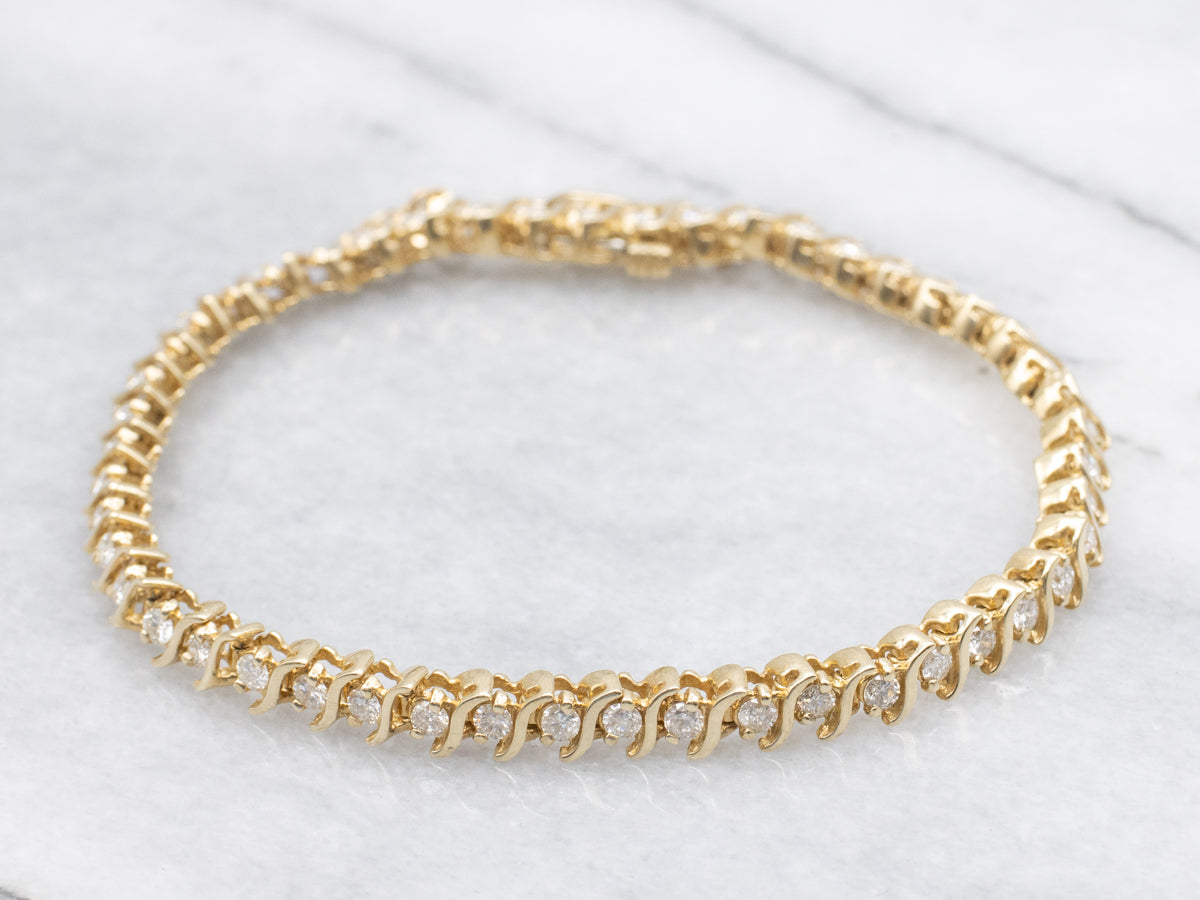 Diamond and Scrolling S-Link Tennis Bracelet