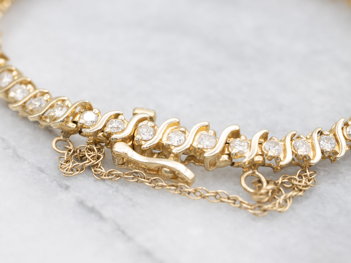 Diamond and Scrolling S-Link Tennis Bracelet