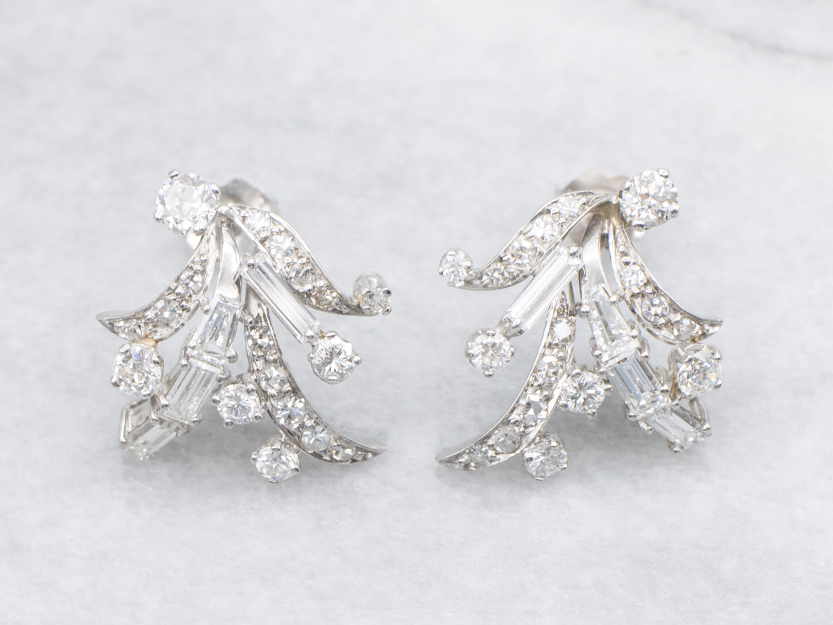 Vintage 1950s Mix-Cut Diamond Cluster Drop Earrings