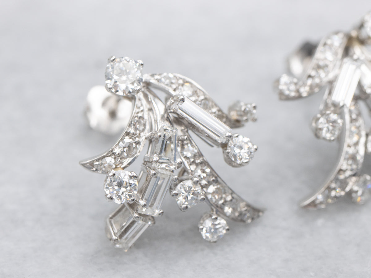 Vintage 1950s Mix-Cut Diamond Cluster Drop Earrings