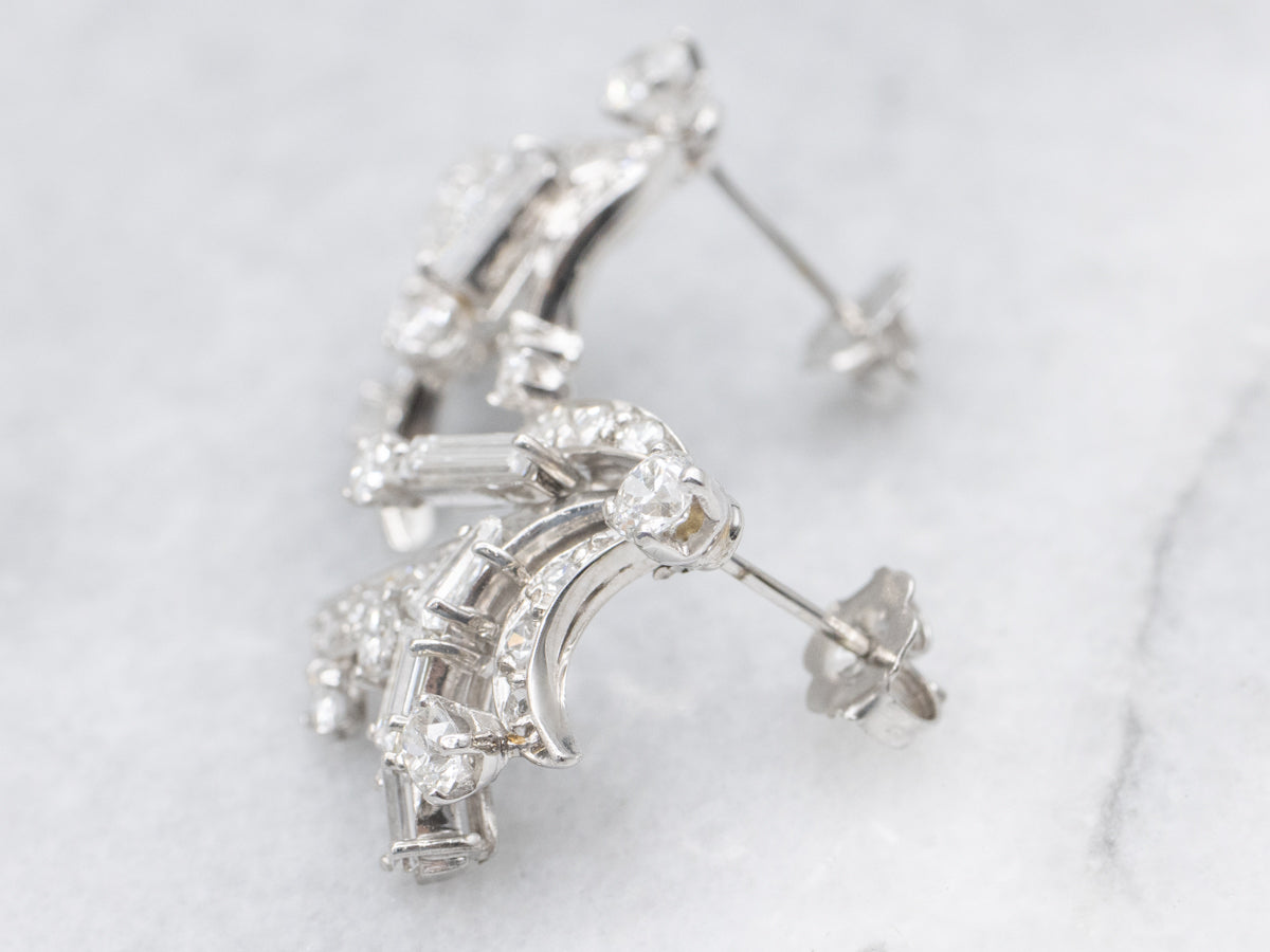 Vintage 1950s Mix-Cut Diamond Cluster Drop Earrings