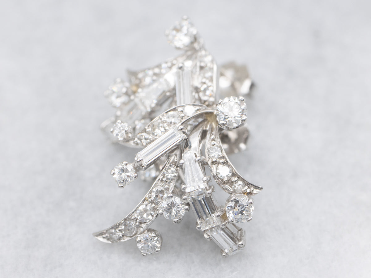 Vintage 1950s Mix-Cut Diamond Cluster Drop Earrings