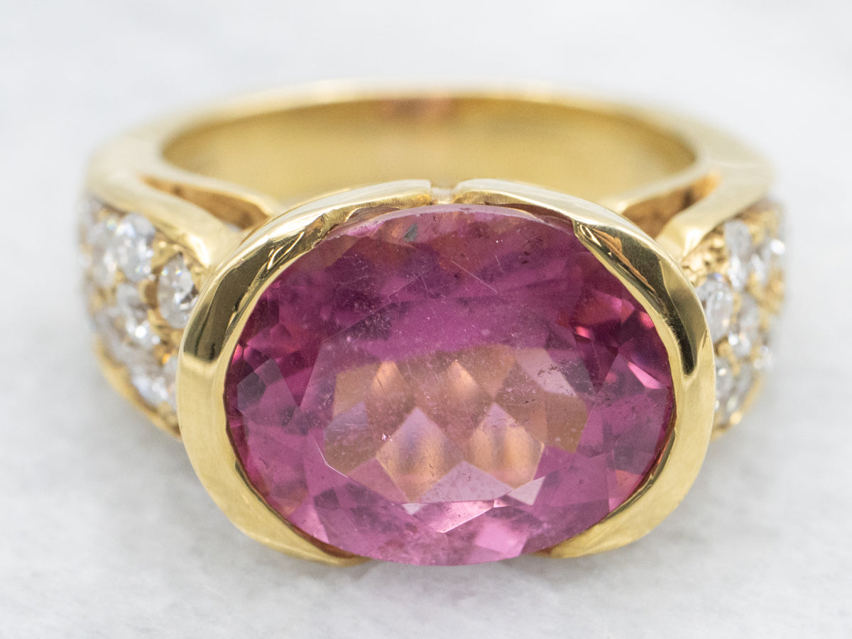 Bold 18-Karat Gold Pink Tourmaline and Diamond Cocktail Ring