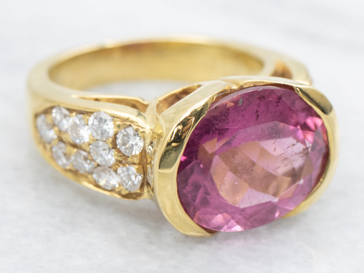Bold 18-Karat Gold Pink Tourmaline and Diamond Cocktail Ring