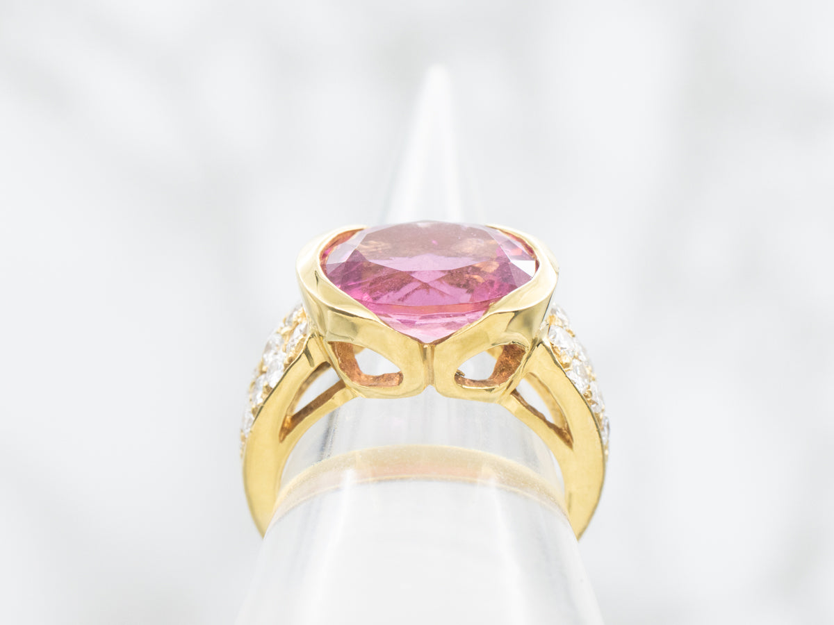 Bold 18-Karat Gold Pink Tourmaline and Diamond Cocktail Ring