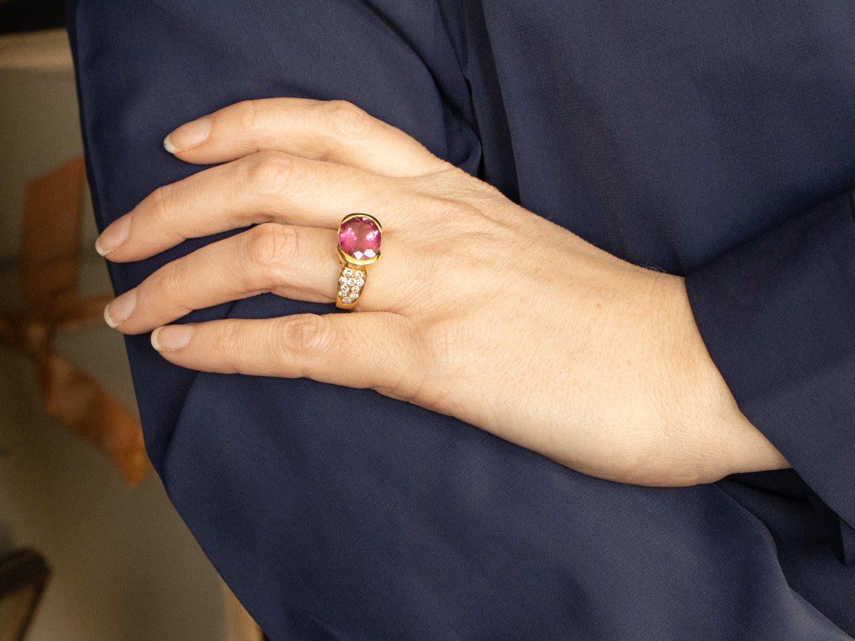 Bold 18-Karat Gold Pink Tourmaline and Diamond Cocktail Ring
