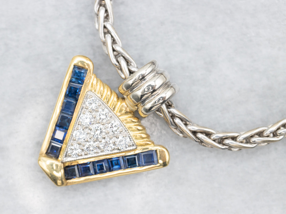 Italian Gold Diamond and Sapphire Pendant Necklace