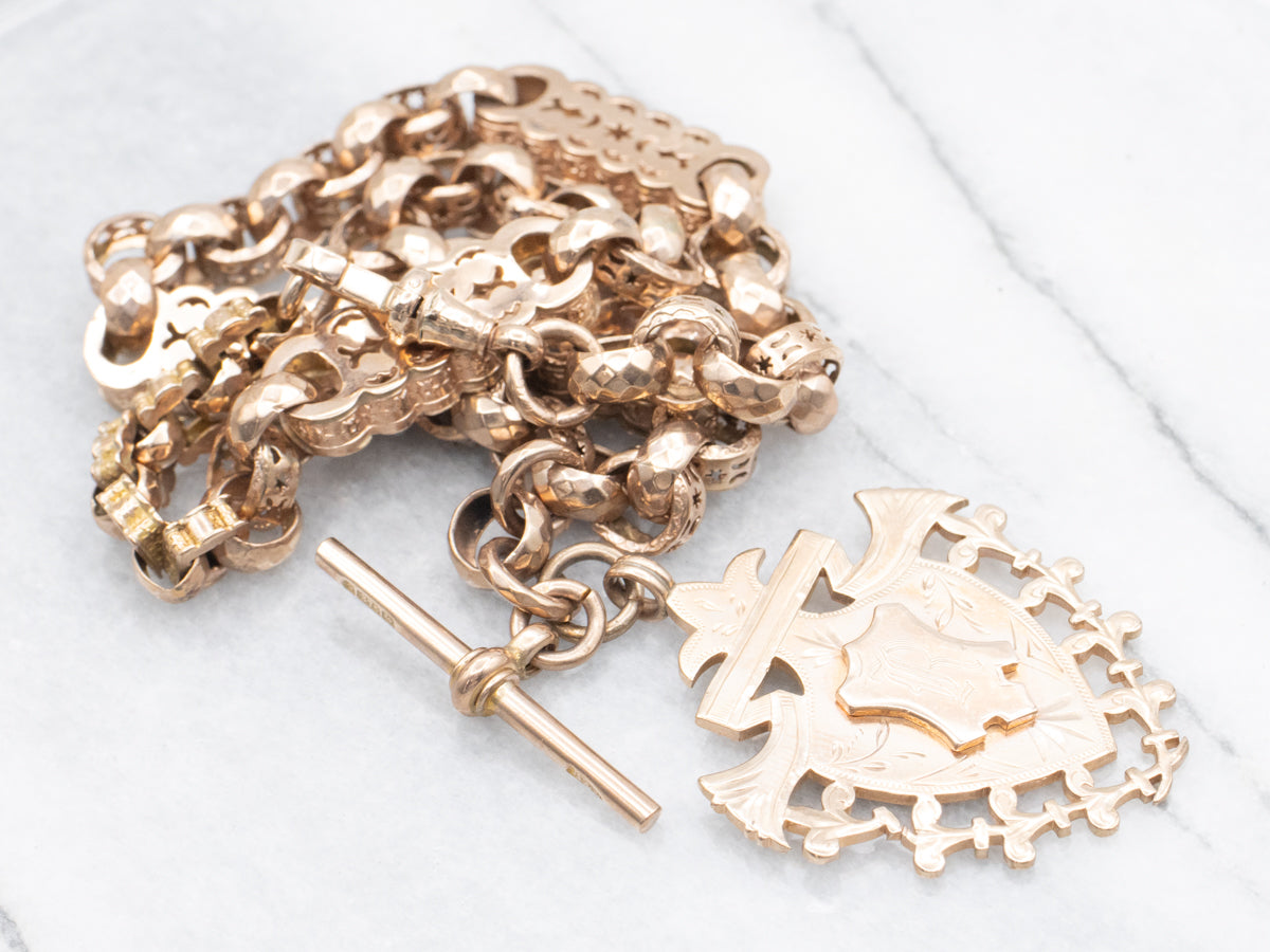 Antique Rose Gold Necklace with "R" Monogram Shield Pendant