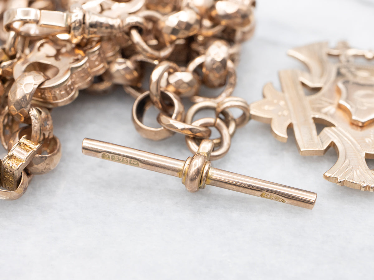 Antique Rose Gold Necklace with "R" Monogram Shield Pendant