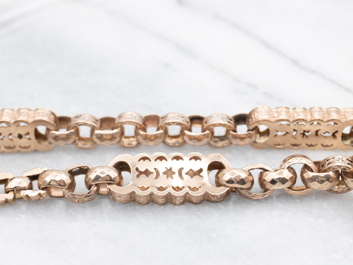 Antique Rose Gold Necklace with "R" Monogram Shield Pendant