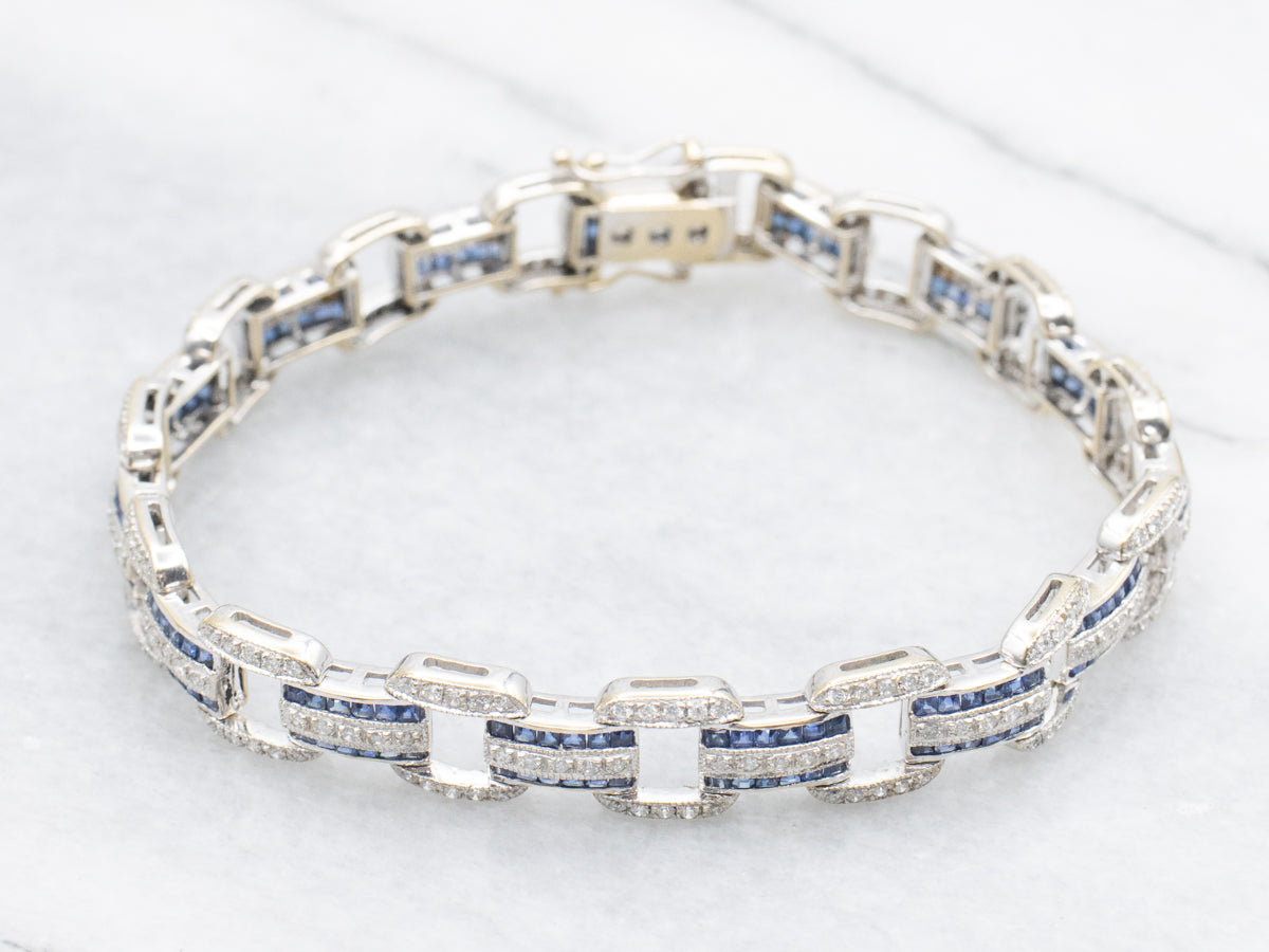 Sleek Gold Sapphire and Diamond Gemstone Link Bracelet