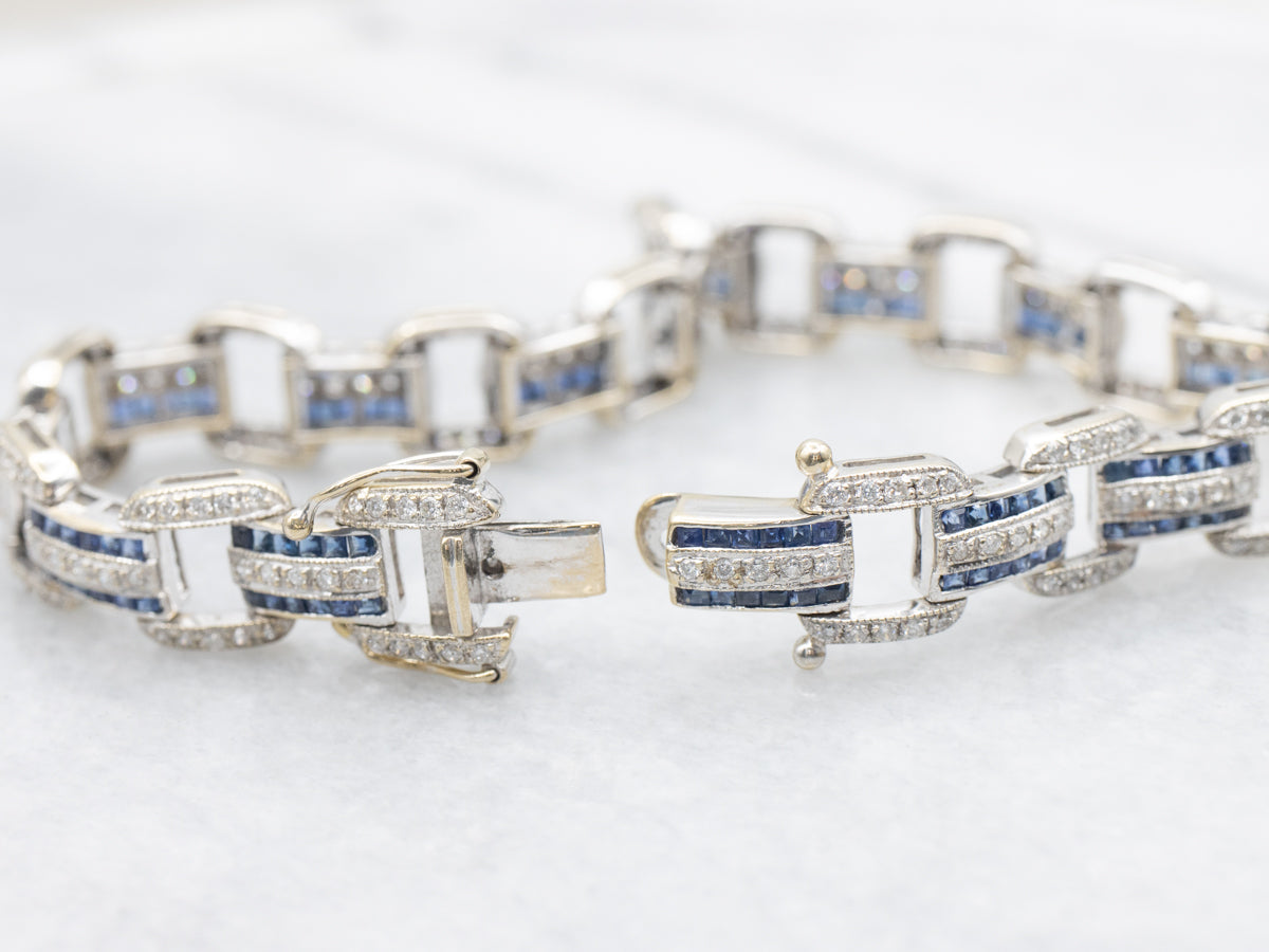 Sleek Gold Sapphire and Diamond Gemstone Link Bracelet