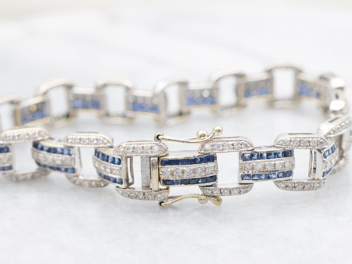 Sleek Gold Sapphire and Diamond Gemstone Link Bracelet