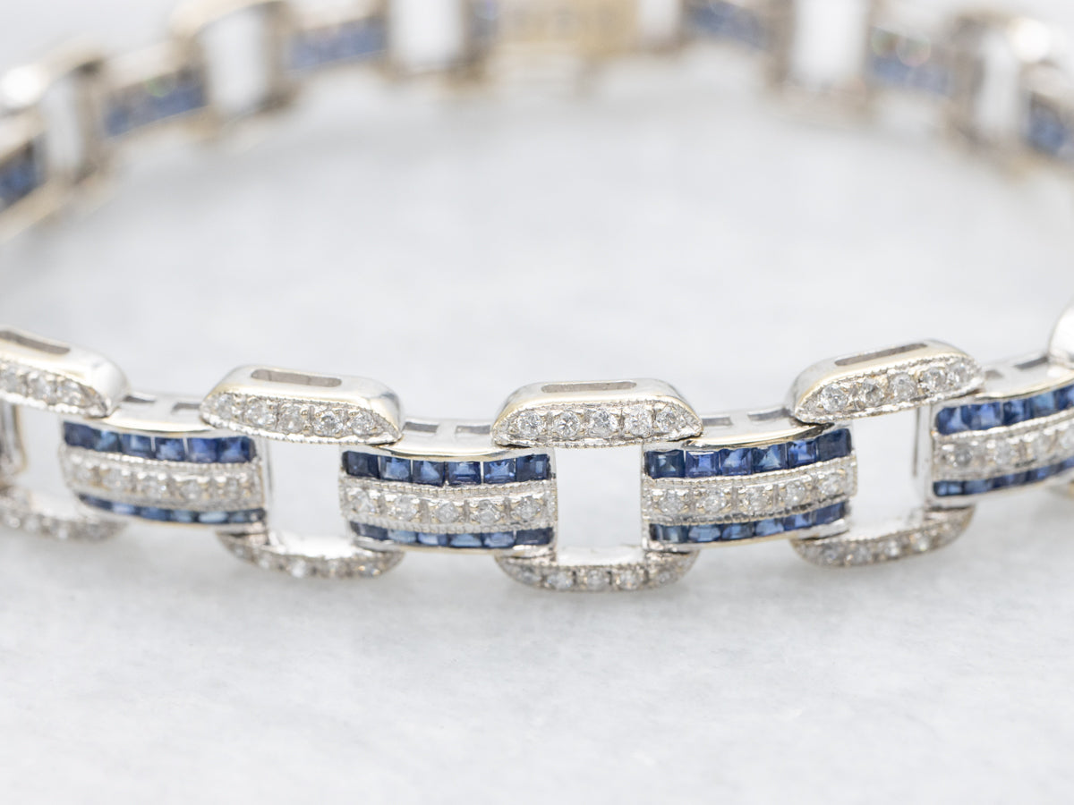 Sleek Gold Sapphire and Diamond Gemstone Link Bracelet