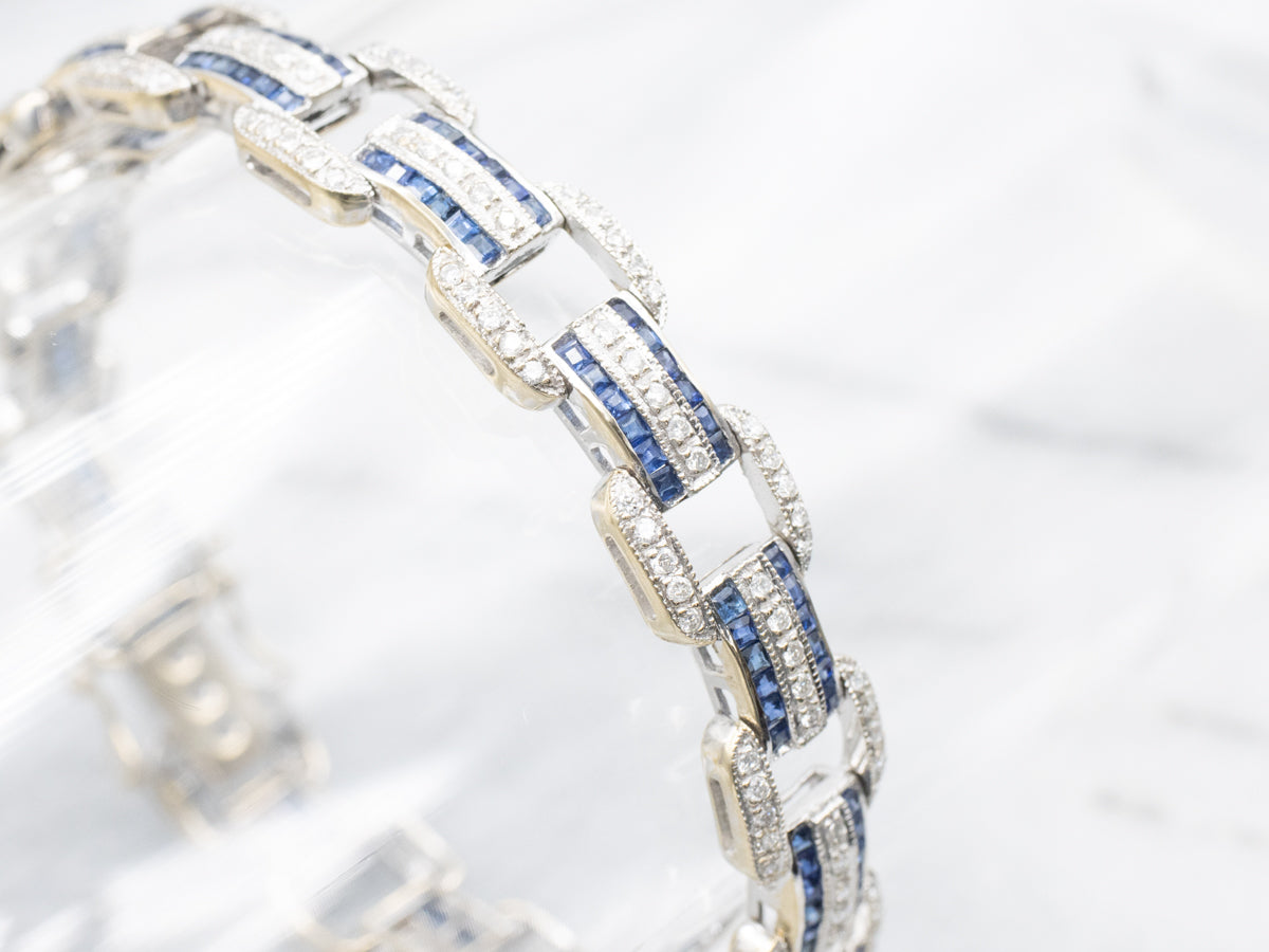 Sleek Gold Sapphire and Diamond Gemstone Link Bracelet