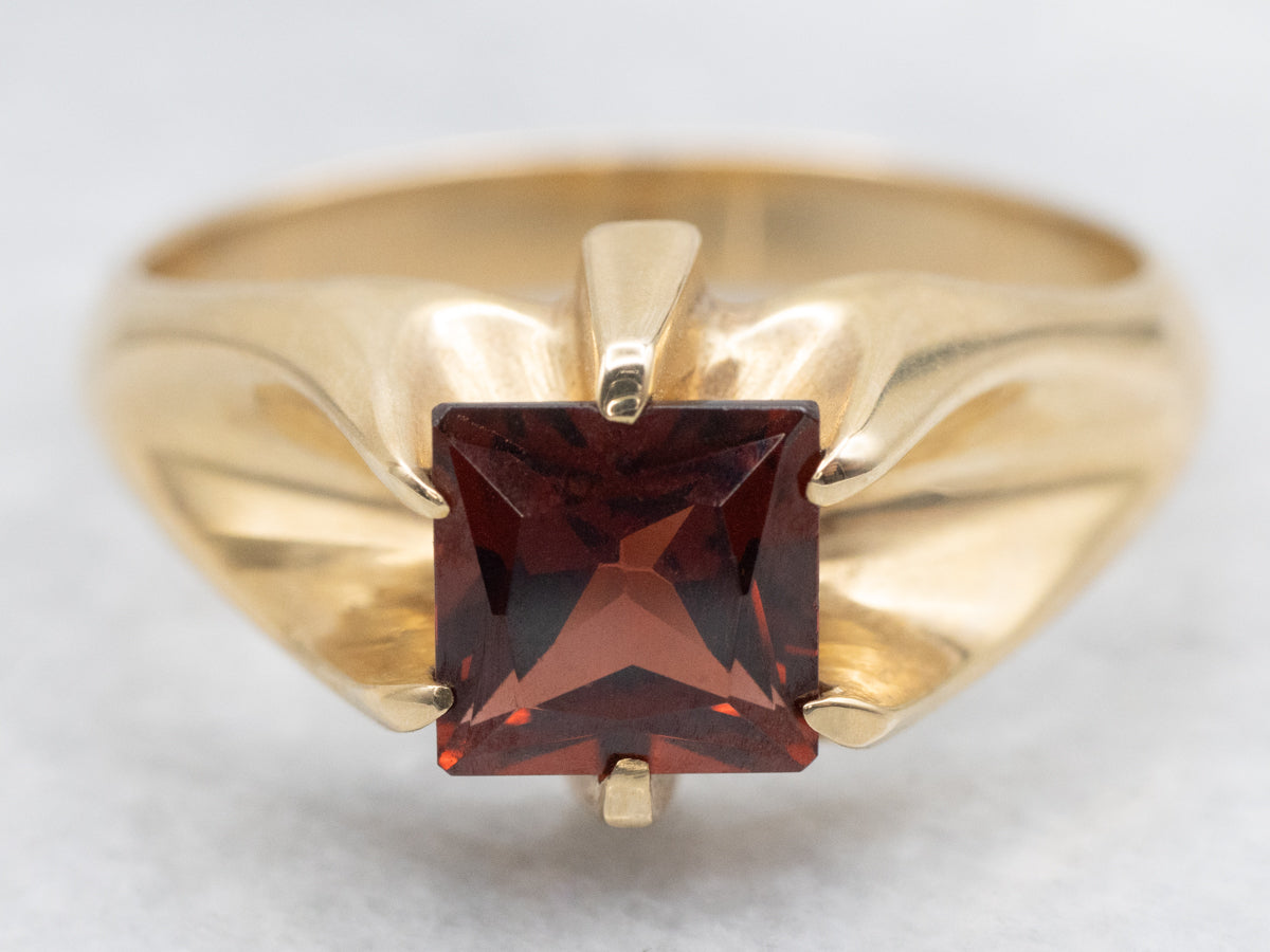 Retro Era Red Square Garnet Men's or Ladies Vintage Ring