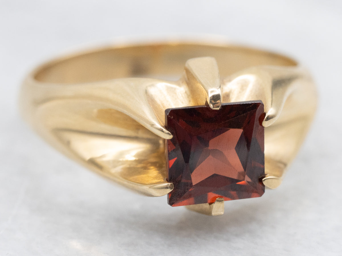 Retro Era Red Square Garnet Men's or Ladies Vintage Ring