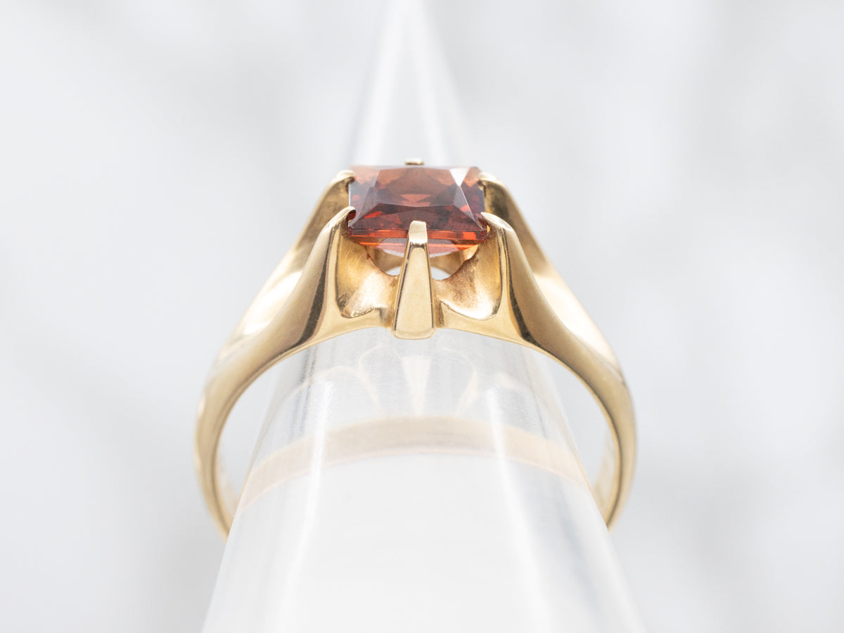Retro Era Red Square Garnet Men's or Ladies Vintage Ring