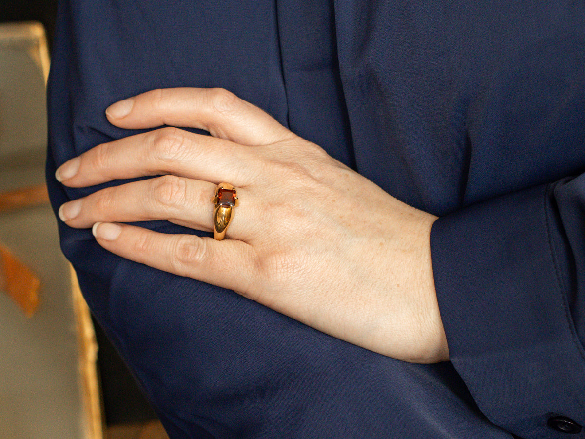 Retro Era Red Square Garnet Men's or Ladies Vintage Ring