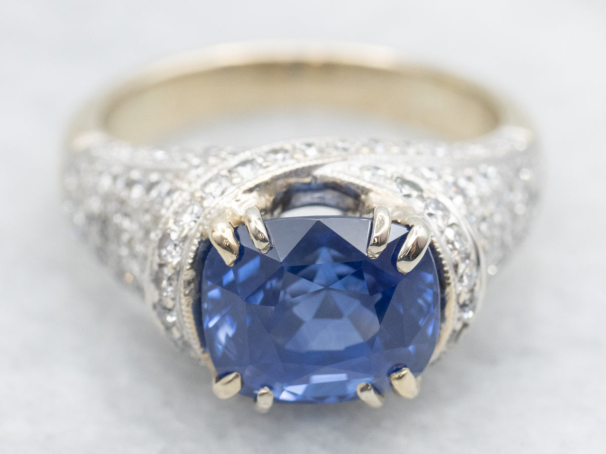 GIA Certified Sapphire and Diamond Encrusted Statement Ring