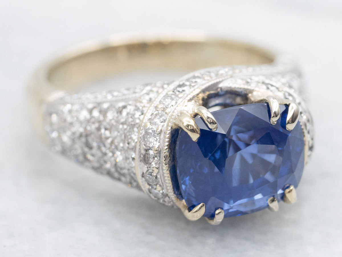 GIA Certified Sapphire and Diamond Encrusted Statement Ring