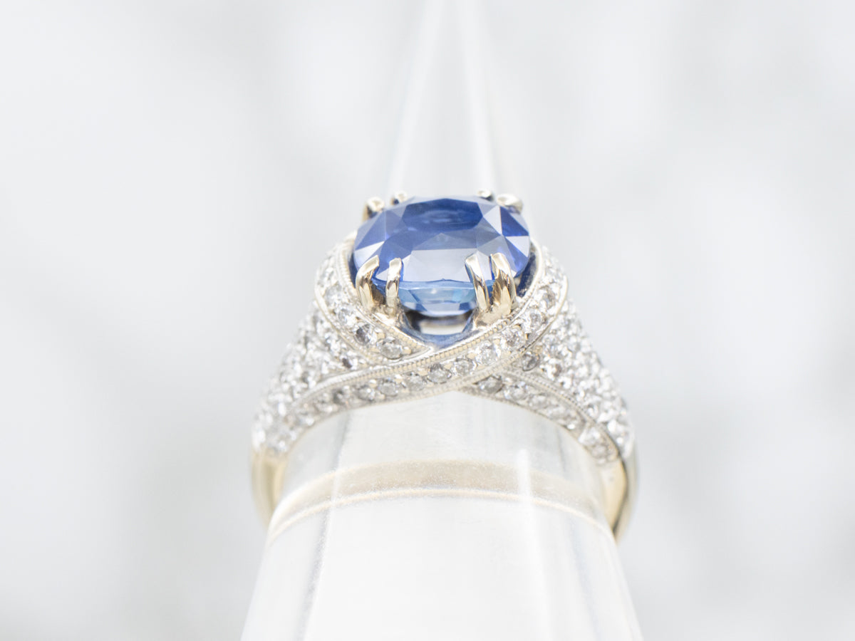 GIA Certified Sapphire and Diamond Encrusted Statement Ring
