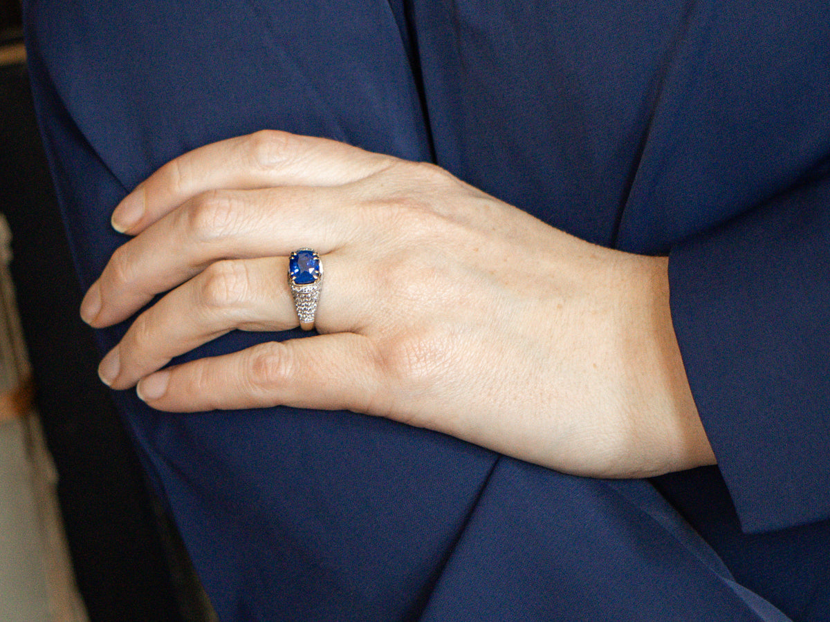 GIA Certified Sapphire and Diamond Encrusted Statement Ring