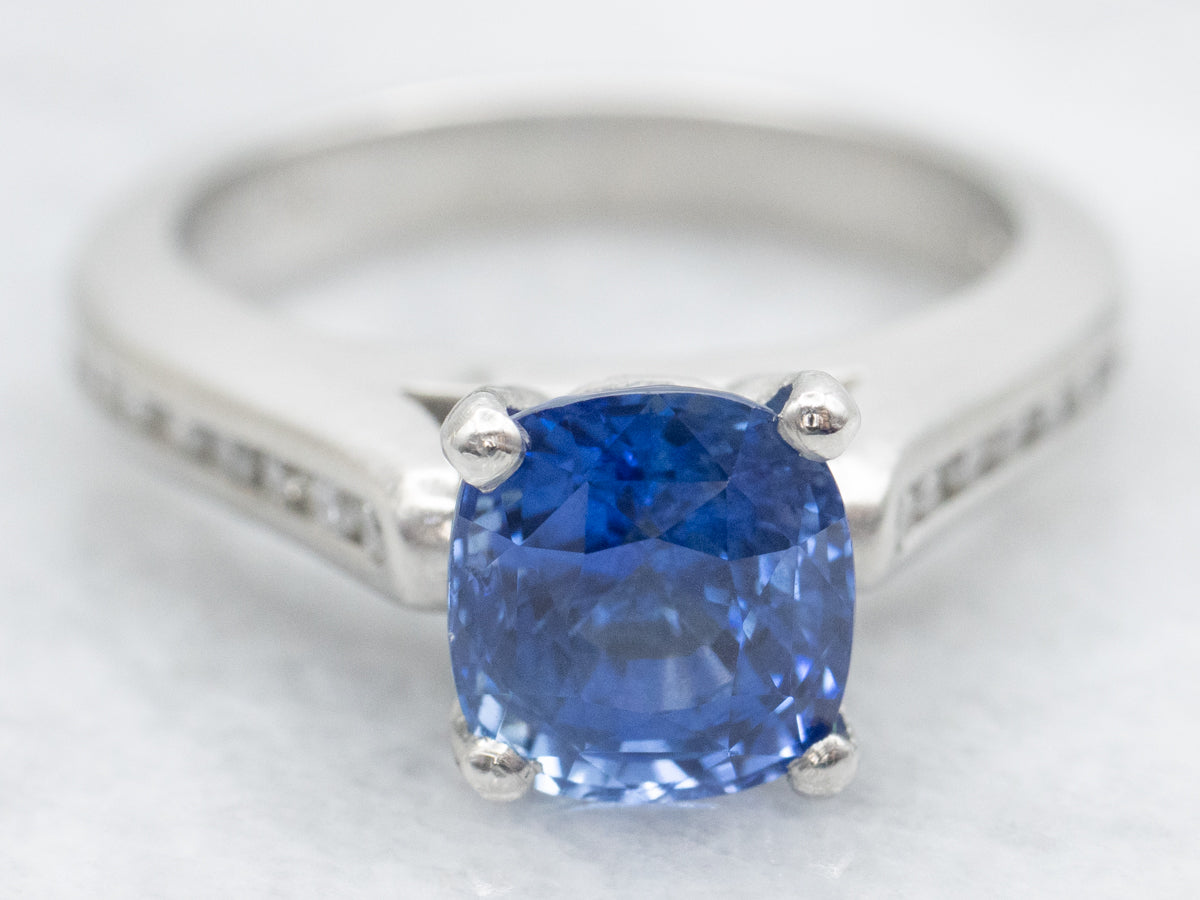 Matte Finished Platinum Sapphire and Diamond Engagement Ring