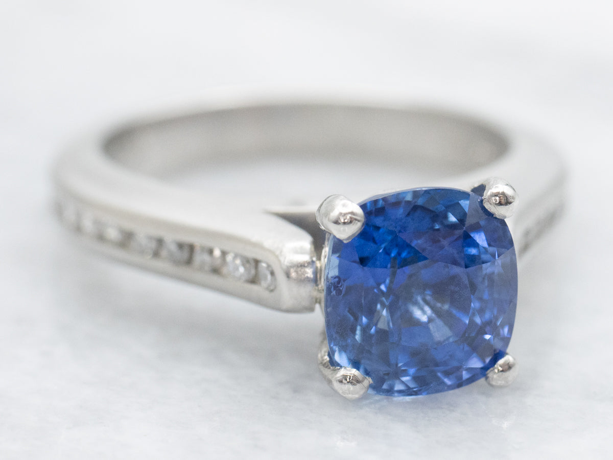 Matte Finished Platinum Sapphire and Diamond Engagement Ring