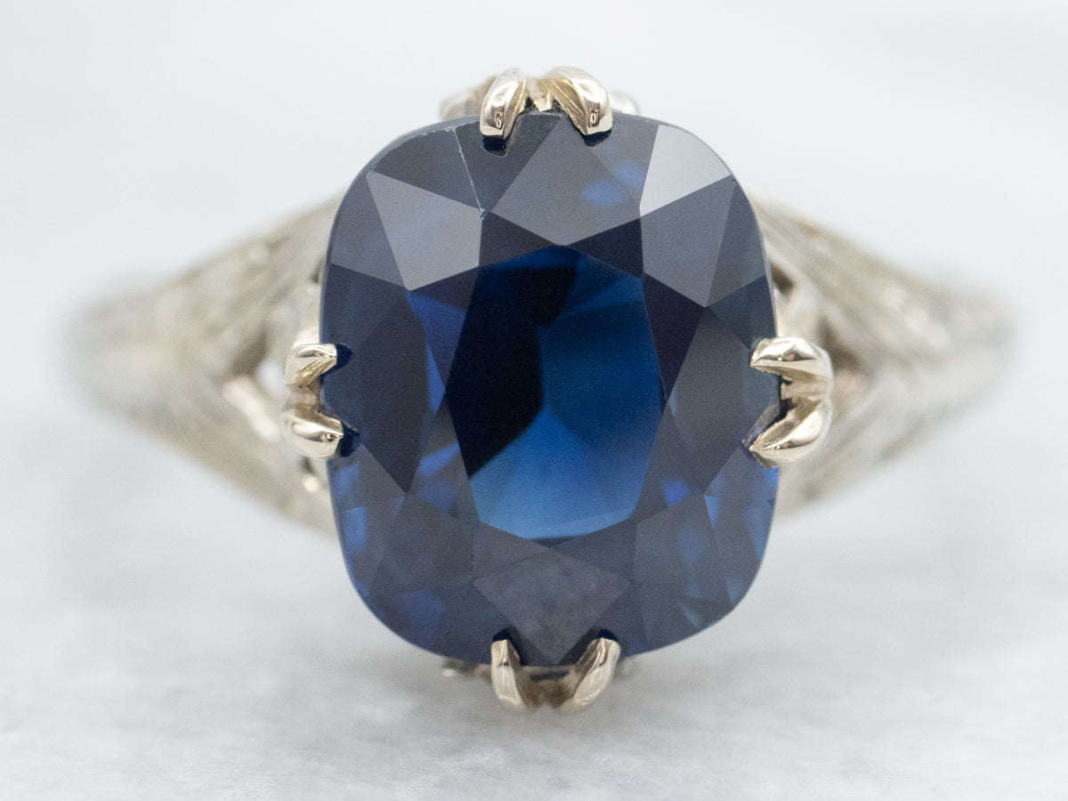 Floral Art Deco Sapphire Solitaire Ring