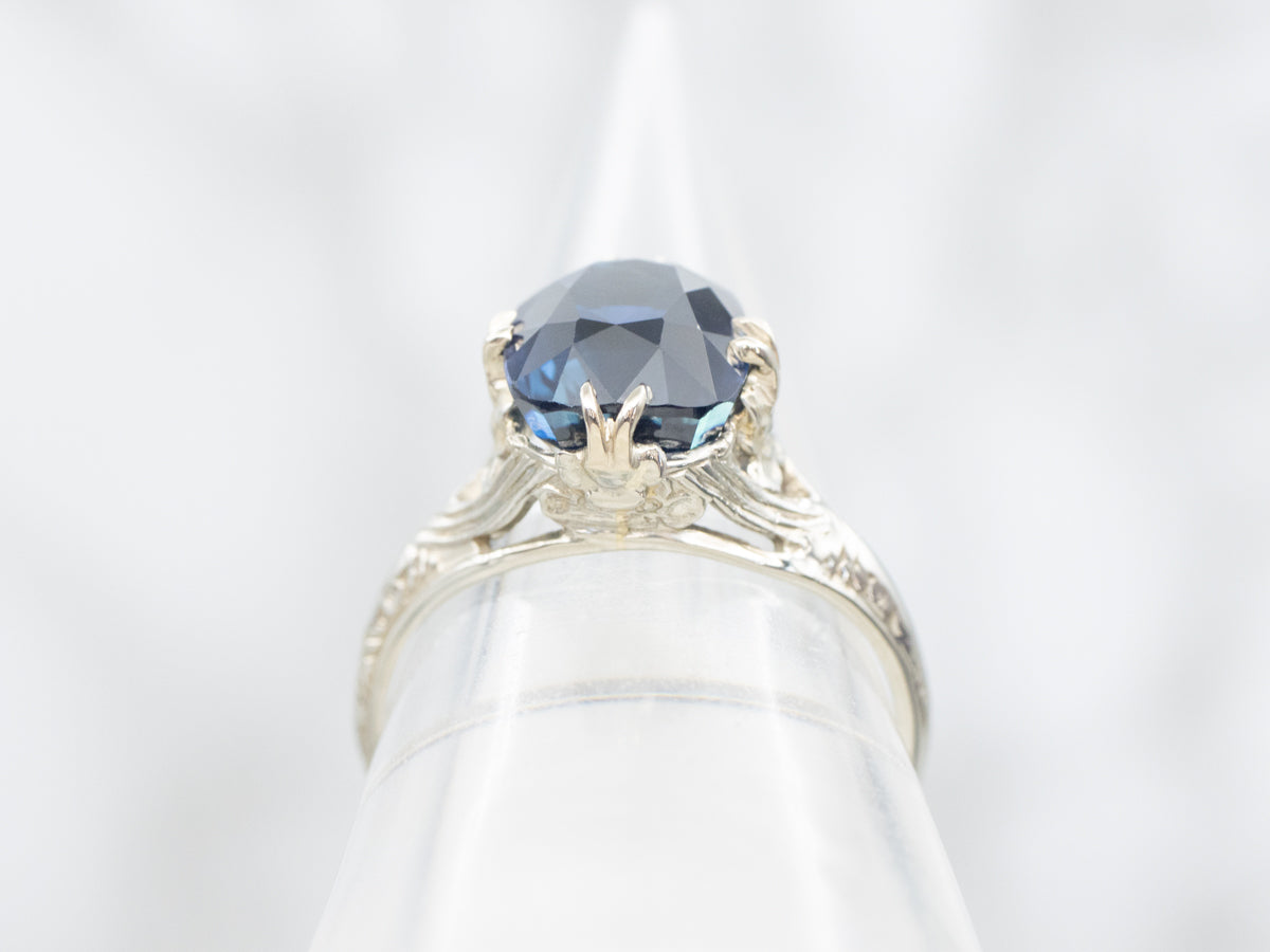 Floral Art Deco Sapphire Solitaire Ring