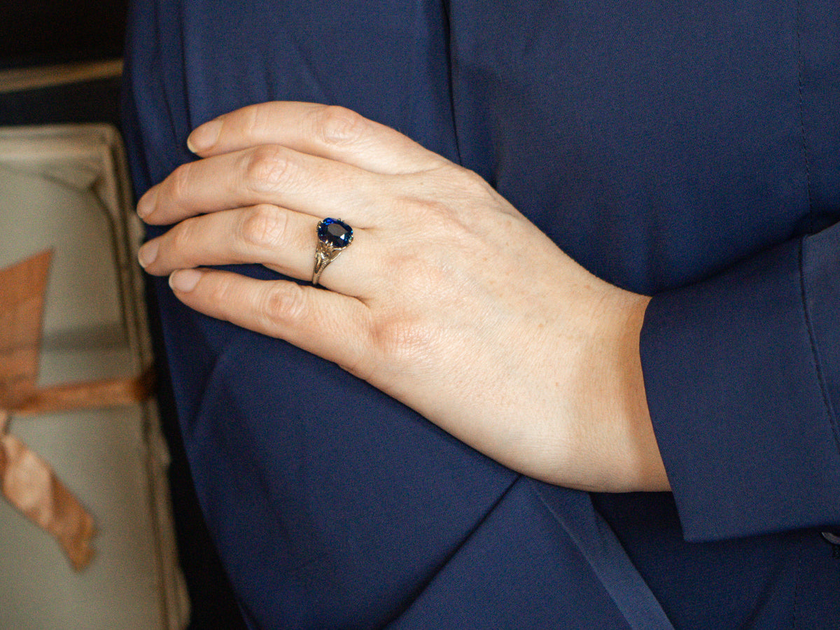 Floral Art Deco Sapphire Solitaire Ring