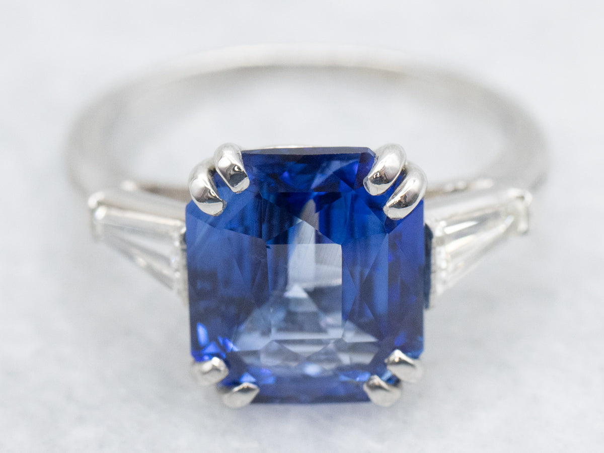 Platinum Retro Era Sapphire and Diamond Engagement Ring