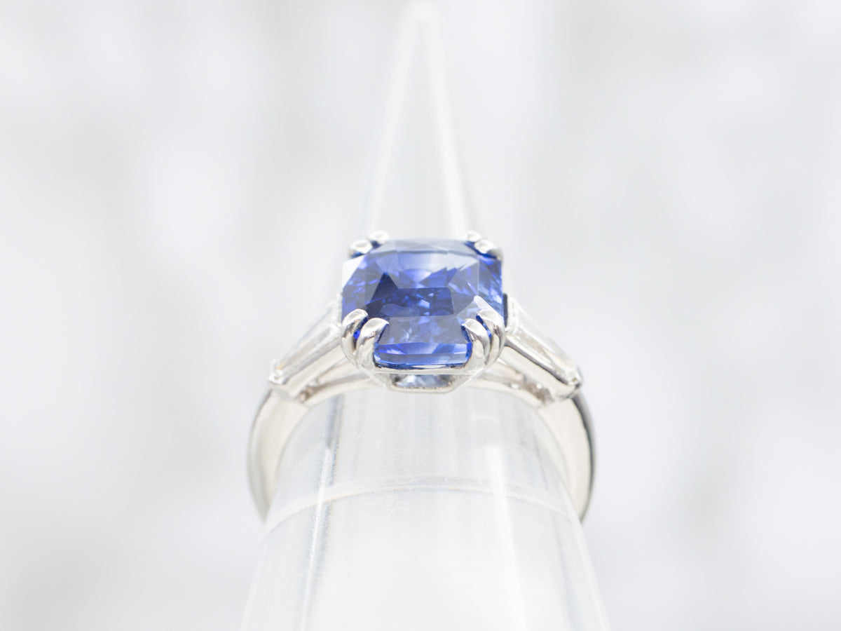 Platinum Retro Era Sapphire and Diamond Engagement Ring