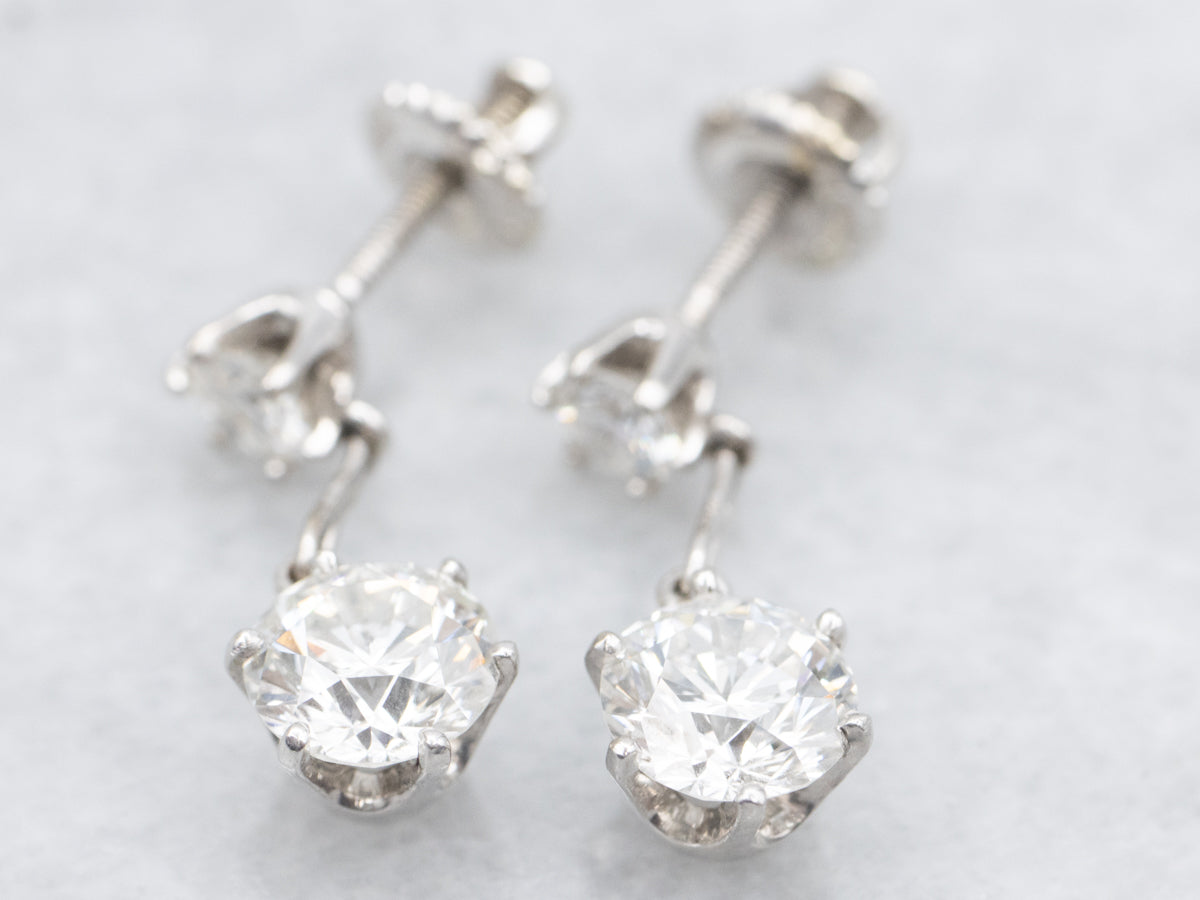 Vintage Jabel Round Brilliant Diamond Dangle Earrings