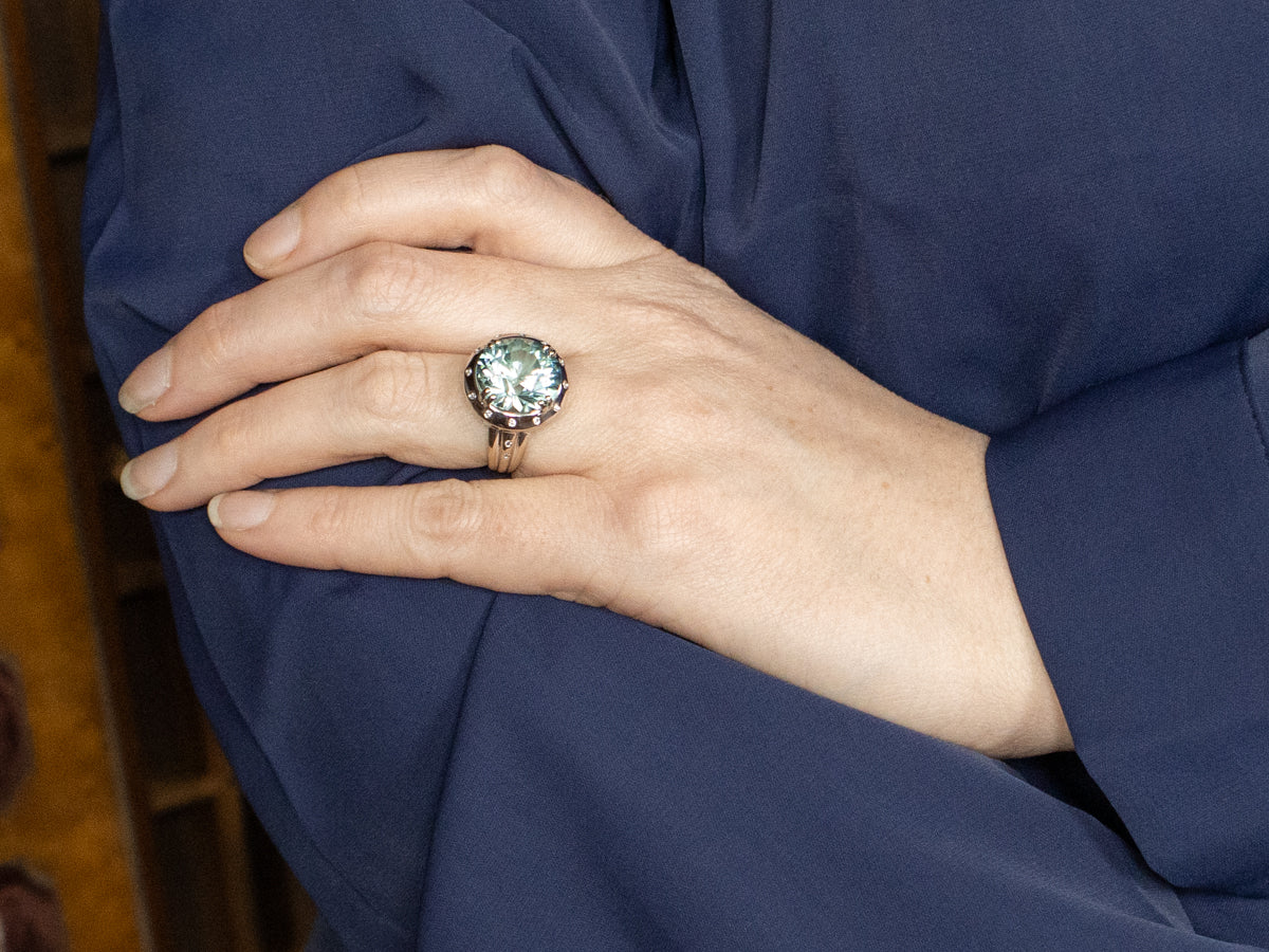 White Gold Blue Zircon and Diamond Cocktail Ring