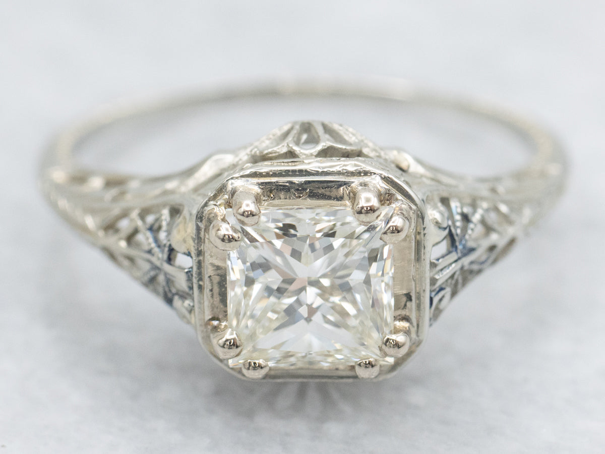 Princess Cut Diamond Solitaire Art Deco Engagement Ring