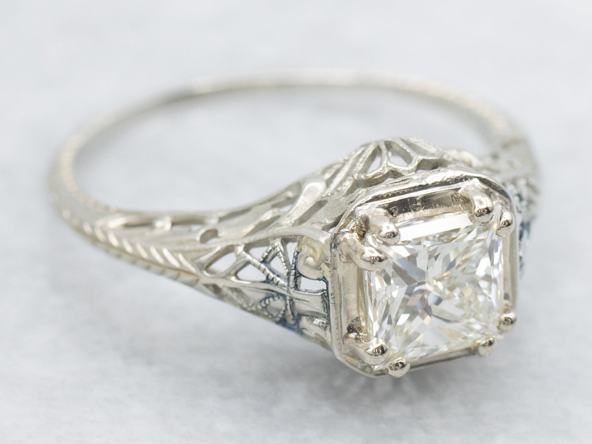 Princess Cut Diamond Solitaire Art Deco Engagement Ring