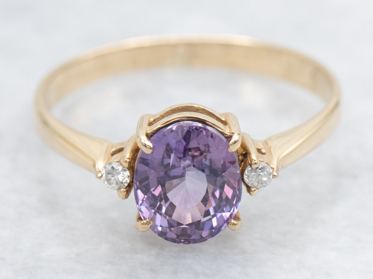 Yellow Gold Purple Sapphire Ring with Diamond Accents