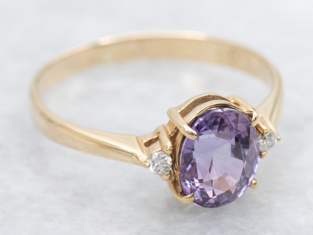 Yellow Gold Purple Sapphire Ring with Diamond Accents