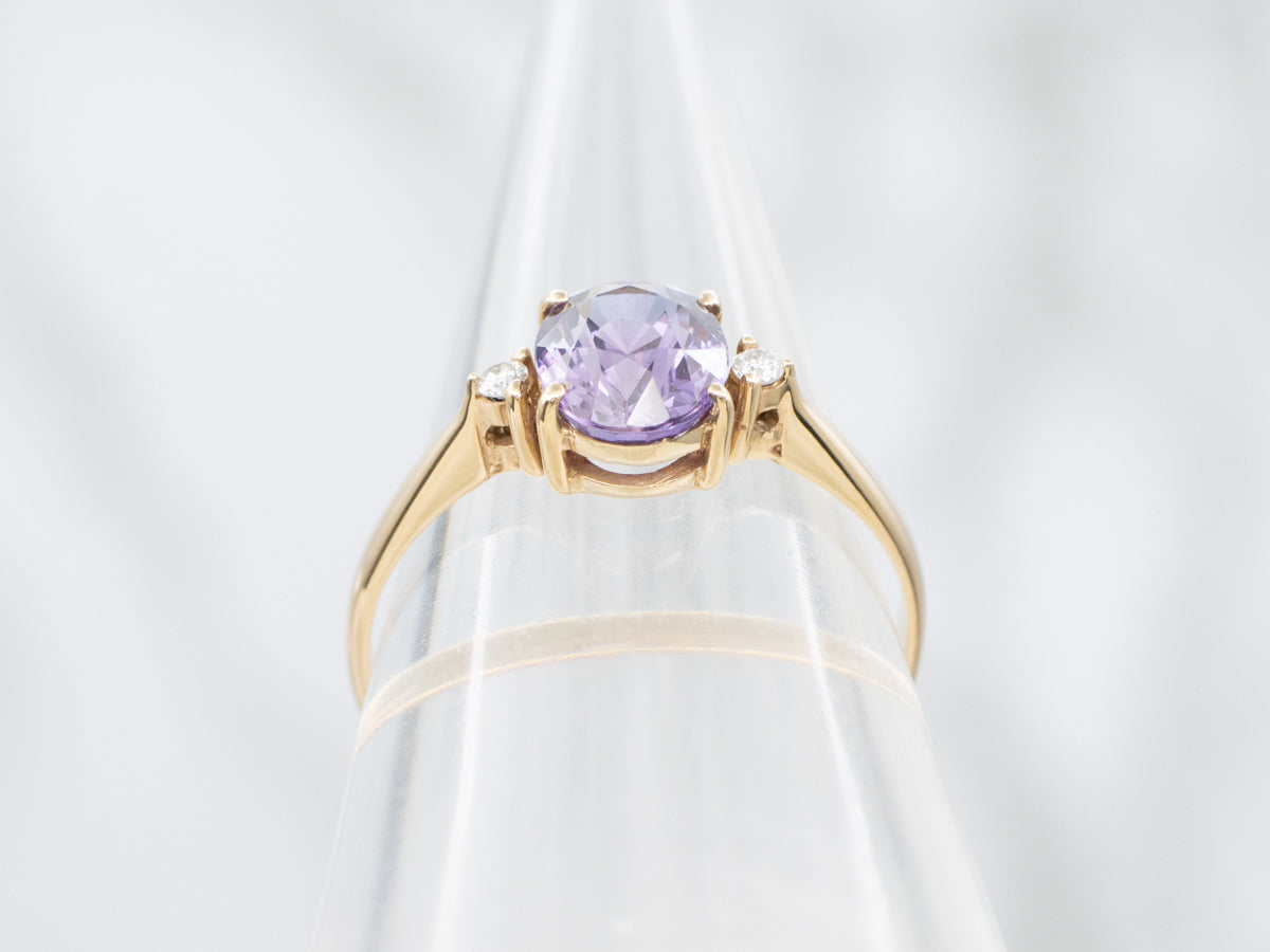 Yellow Gold Purple Sapphire Ring with Diamond Accents