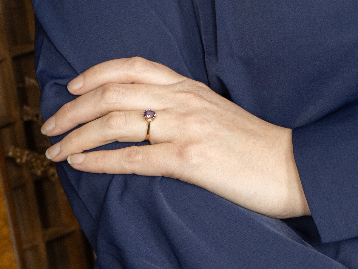 Yellow Gold Purple Sapphire Ring with Diamond Accents