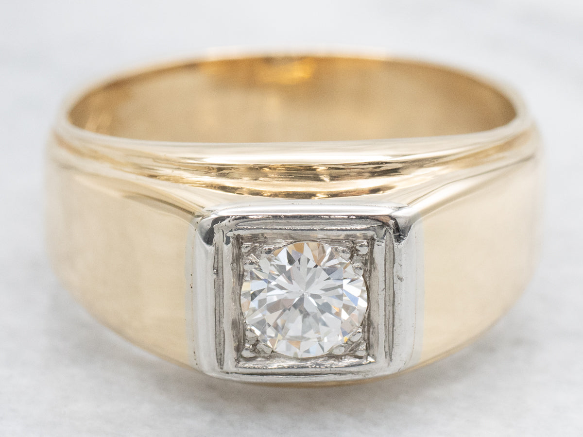 Retro Era Round Brilliant Men's Diamond Solitaire Ring
