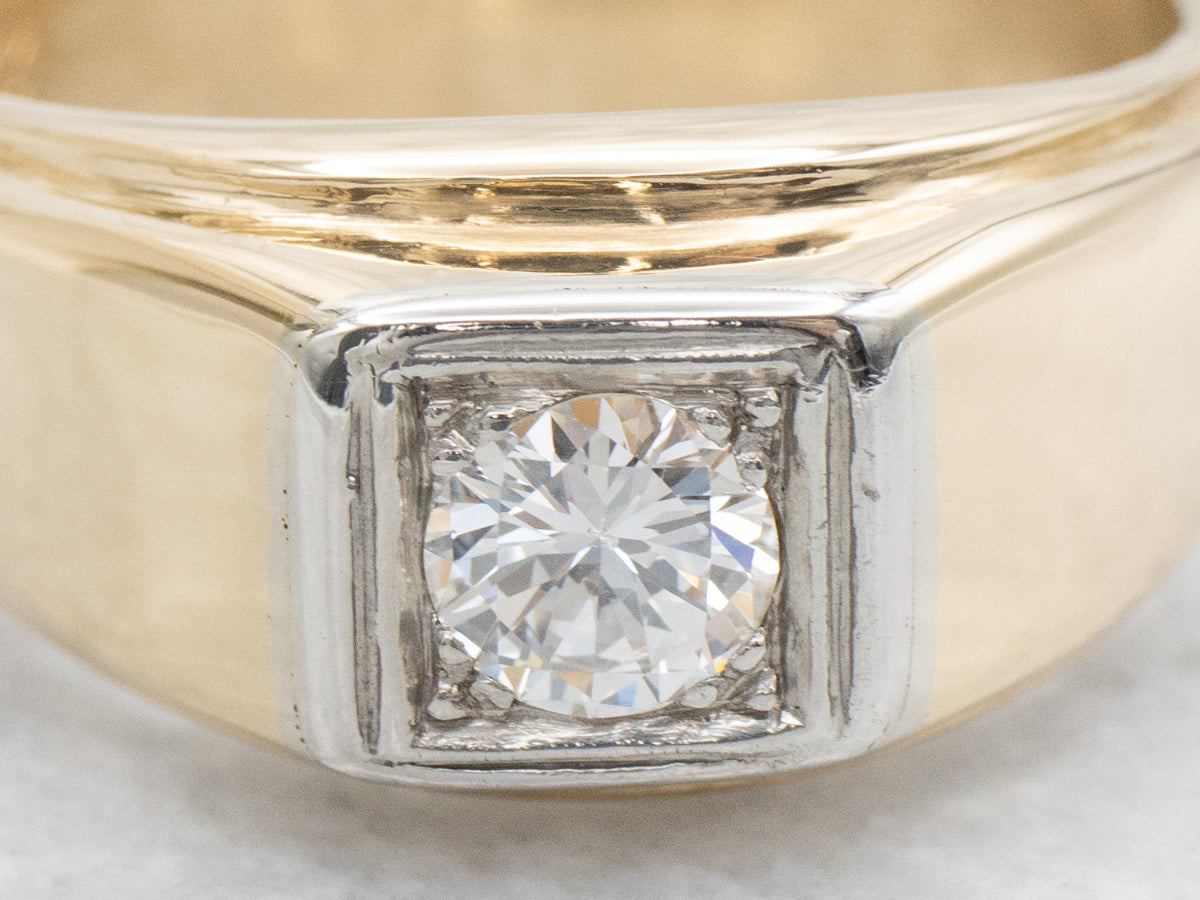 Retro Era Round Brilliant Men's Diamond Solitaire Ring