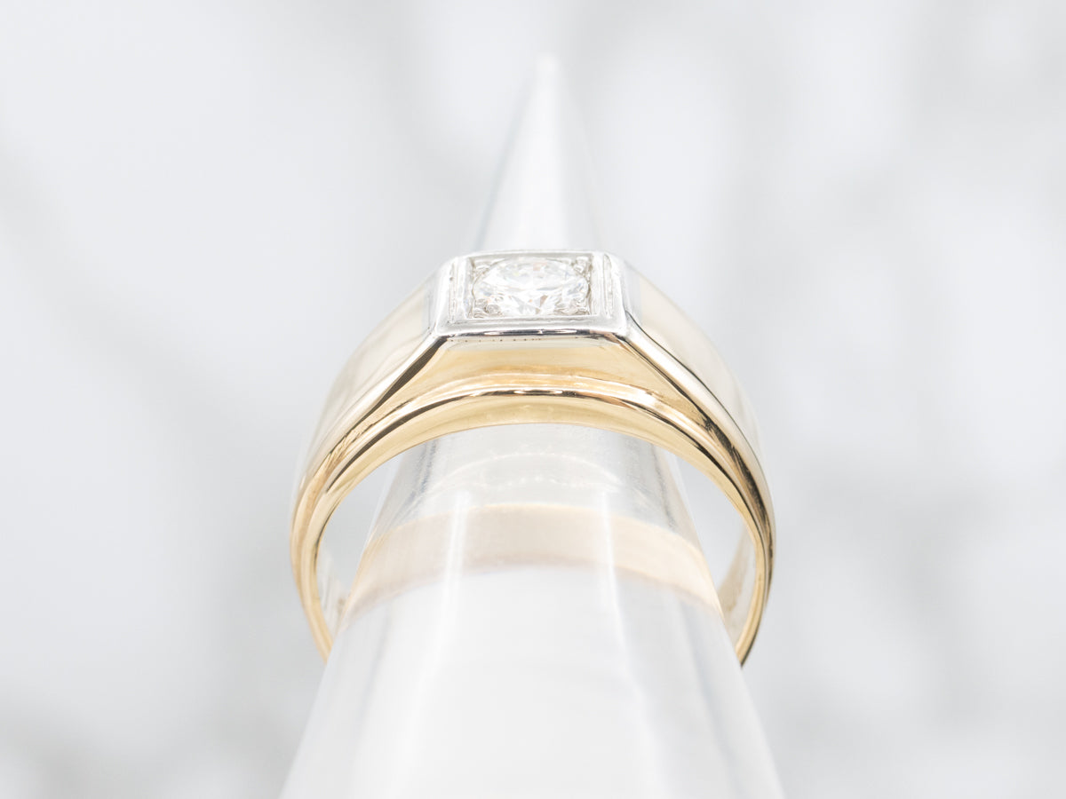 Retro Era Round Brilliant Men's Diamond Solitaire Ring