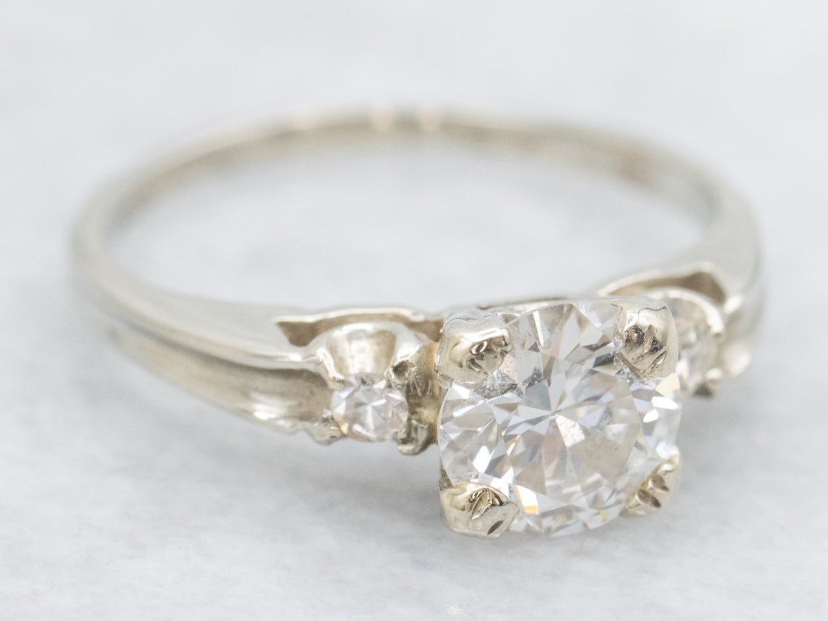 Vintage European Cut Diamond and Diamond Side Stone Ring