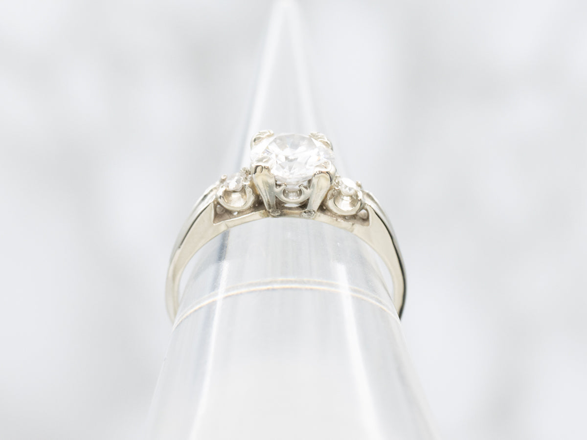 Vintage European Cut Diamond and Diamond Side Stone Ring