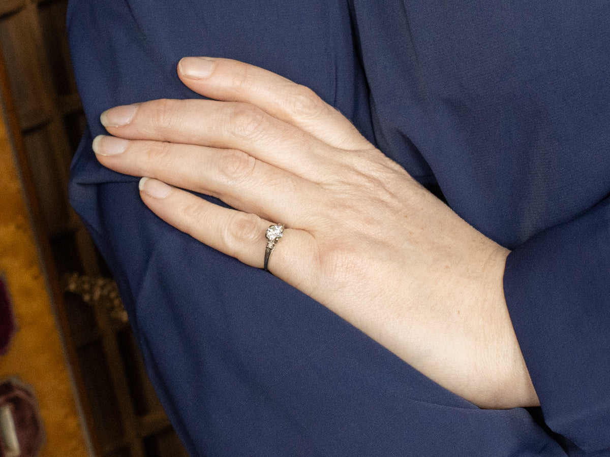 Vintage European Cut Diamond and Diamond Side Stone Ring