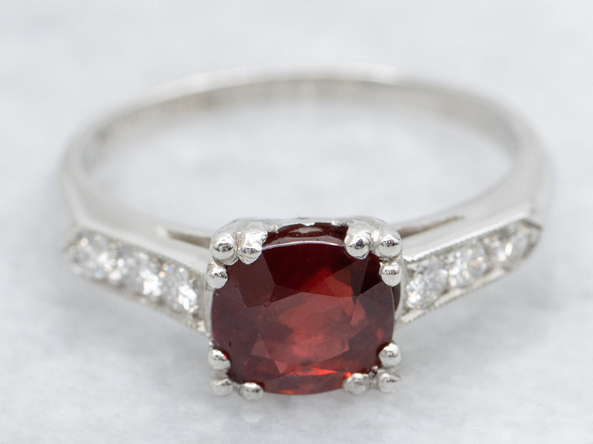 Platinum GIA Certified Ruby and Diamond Engagement Ring